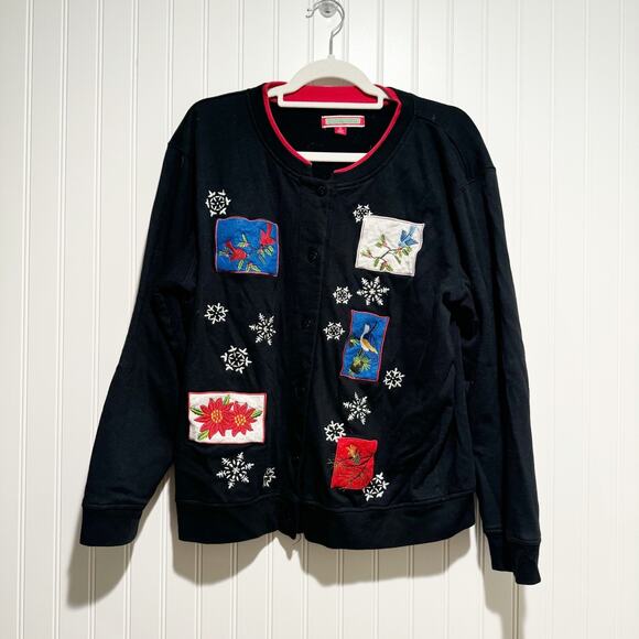 Holiday Traditions Sweaters - Holiday Traditions Winter Red Cardinal Snowflake Christmas Cardigan Size XL